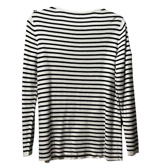 LL Bean women’s size XL black striped long sleeve pima cotton blend sweater - Picture 3 of 8